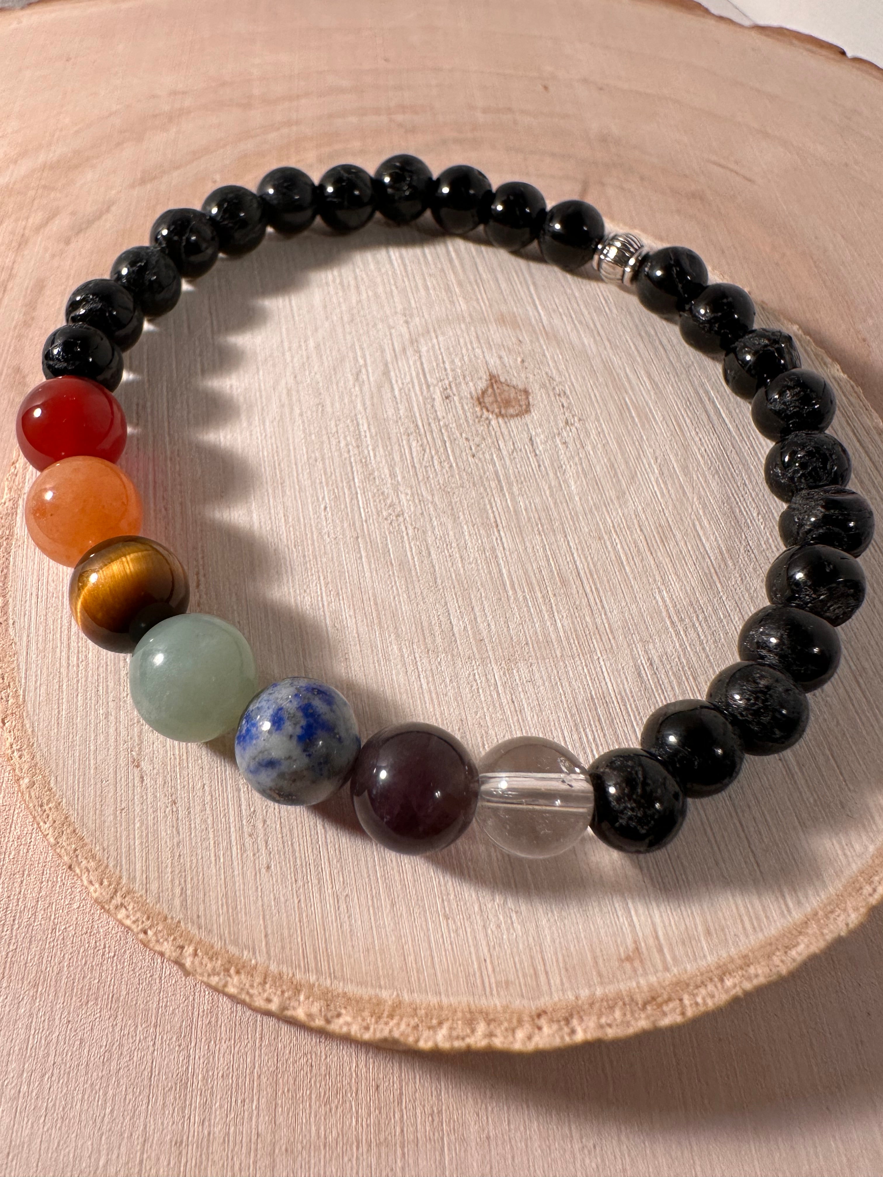 7 Chakra & Black Tourmaline Healing Bracelet Energy Stones