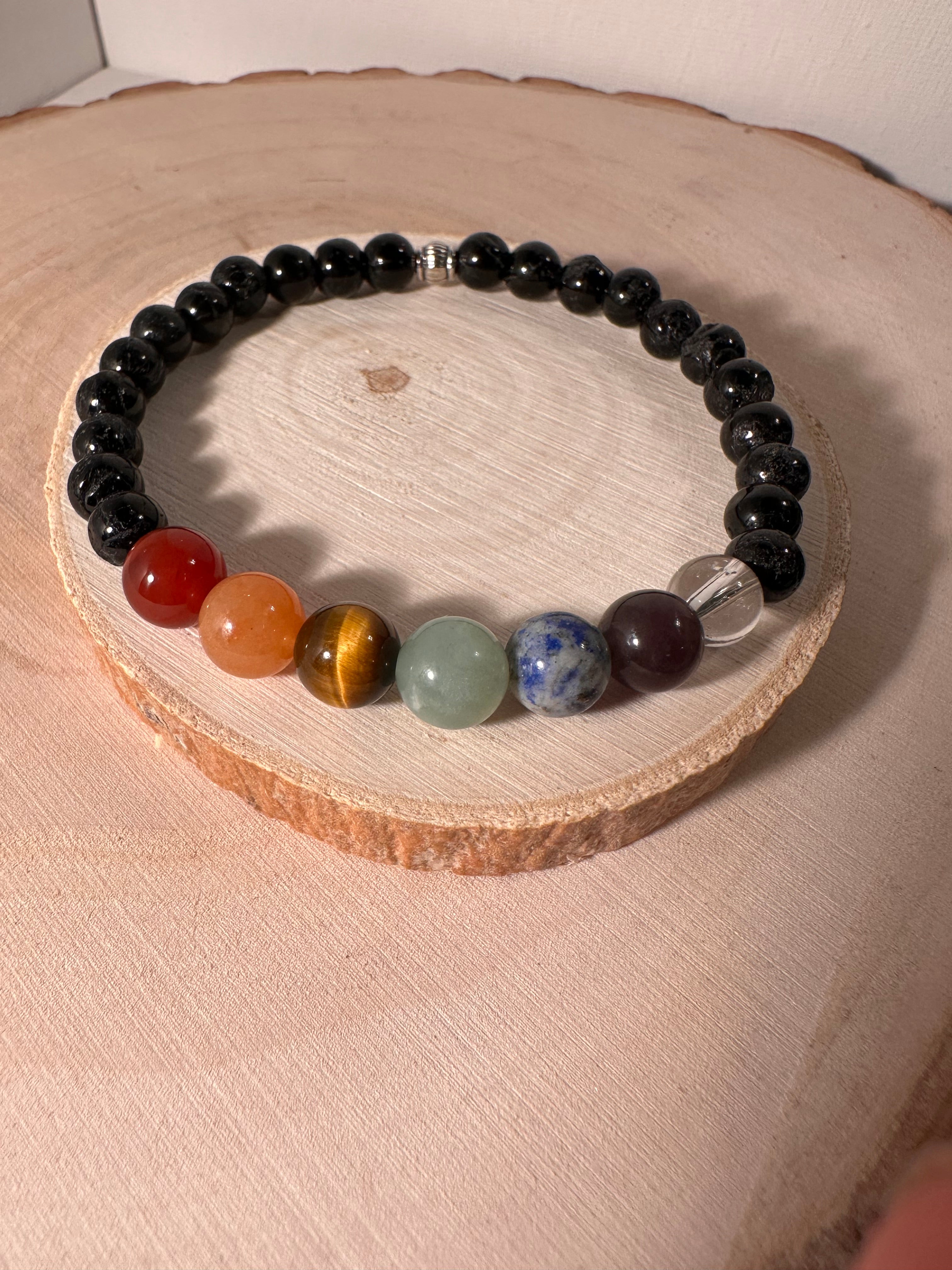 7 Chakra & Black Tourmaline Healing Bracelet Energy Stones