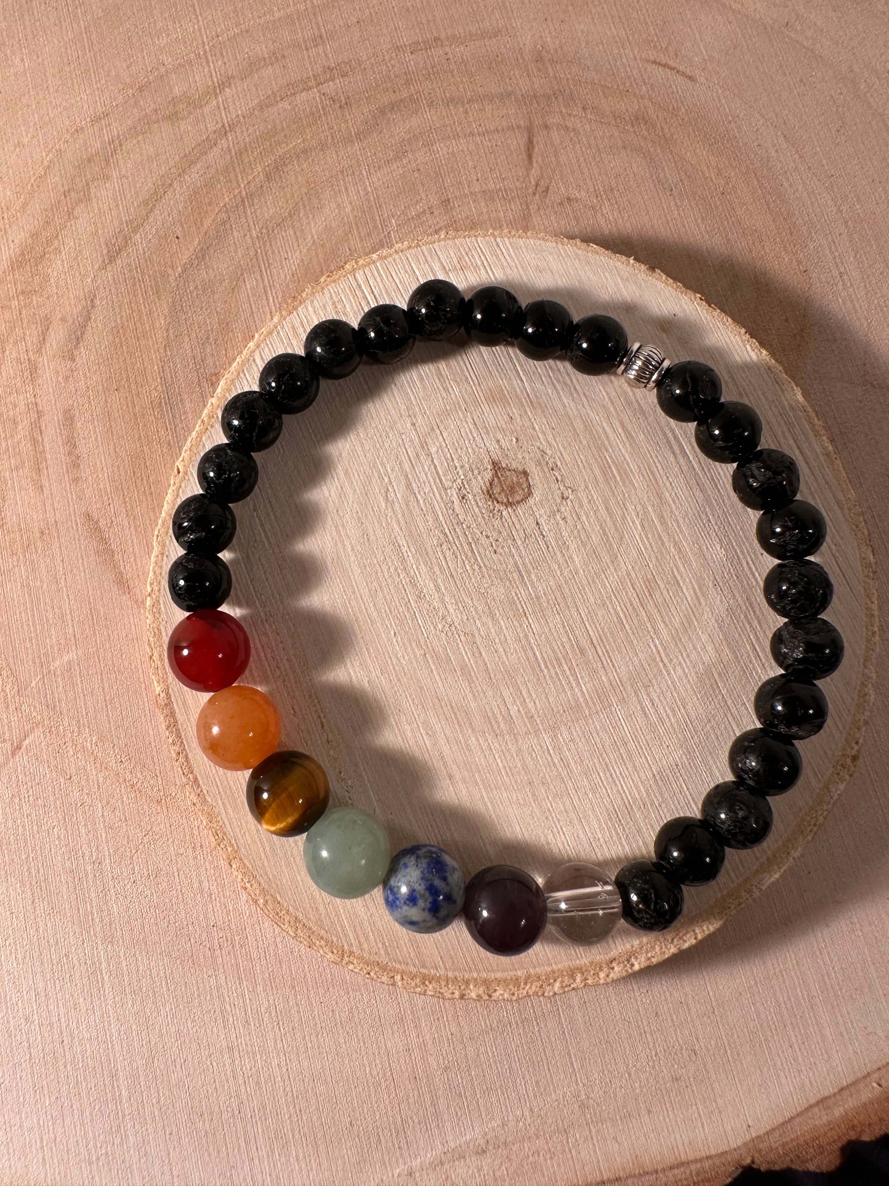 7 Chakra & Black Tourmaline Healing Bracelet Energy Stones