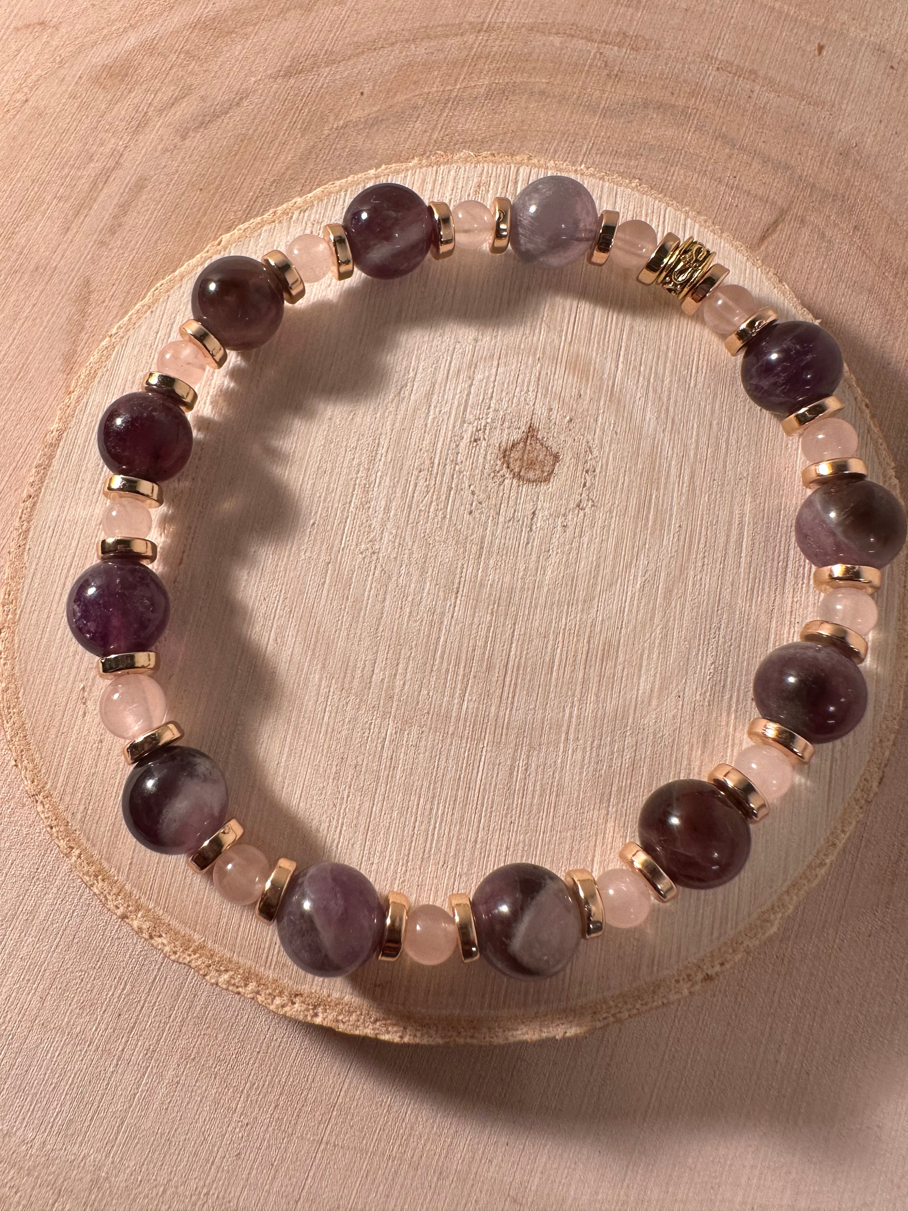 Amethyst & Rose Quartz Peaceful Unconditional Love Healing Bracelet Energy Stones