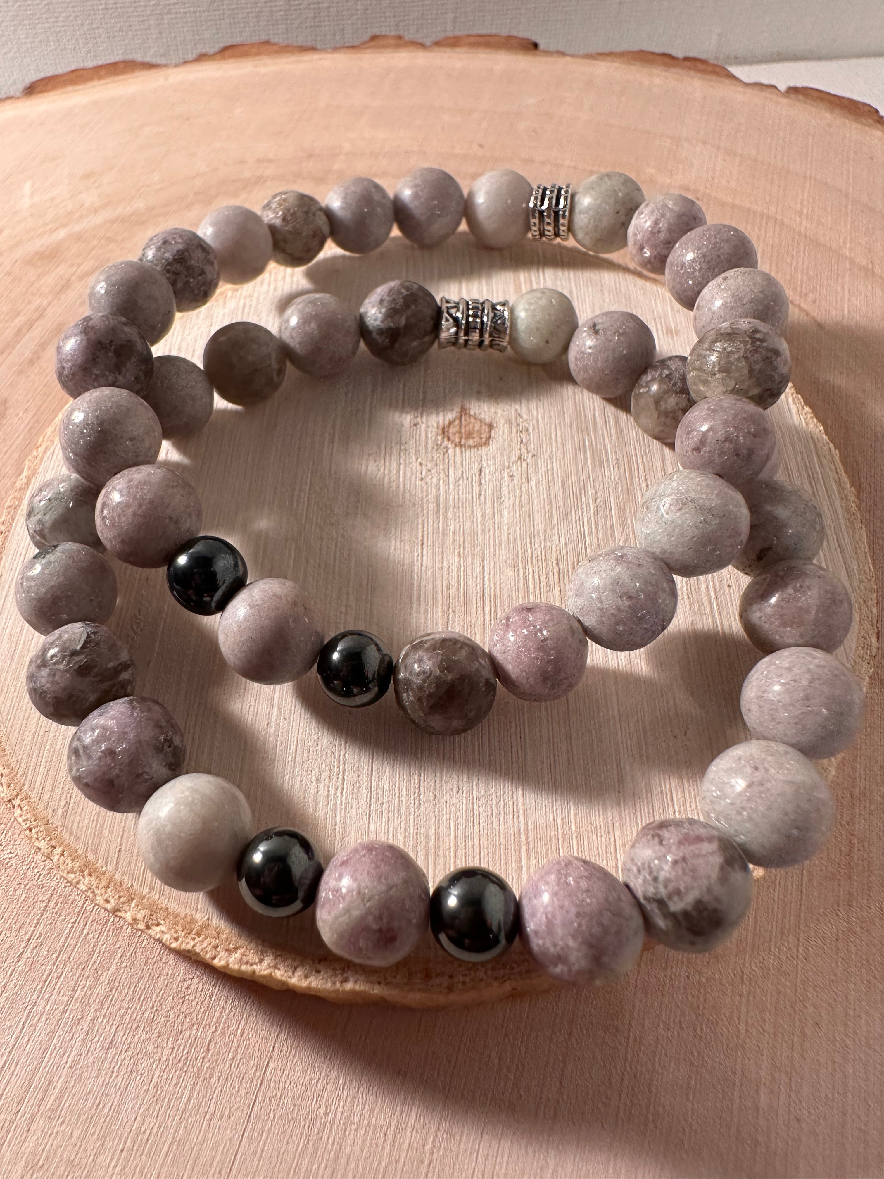 Lepidolite & Hematite Calming Bracelet Healing Stones Energy Stones