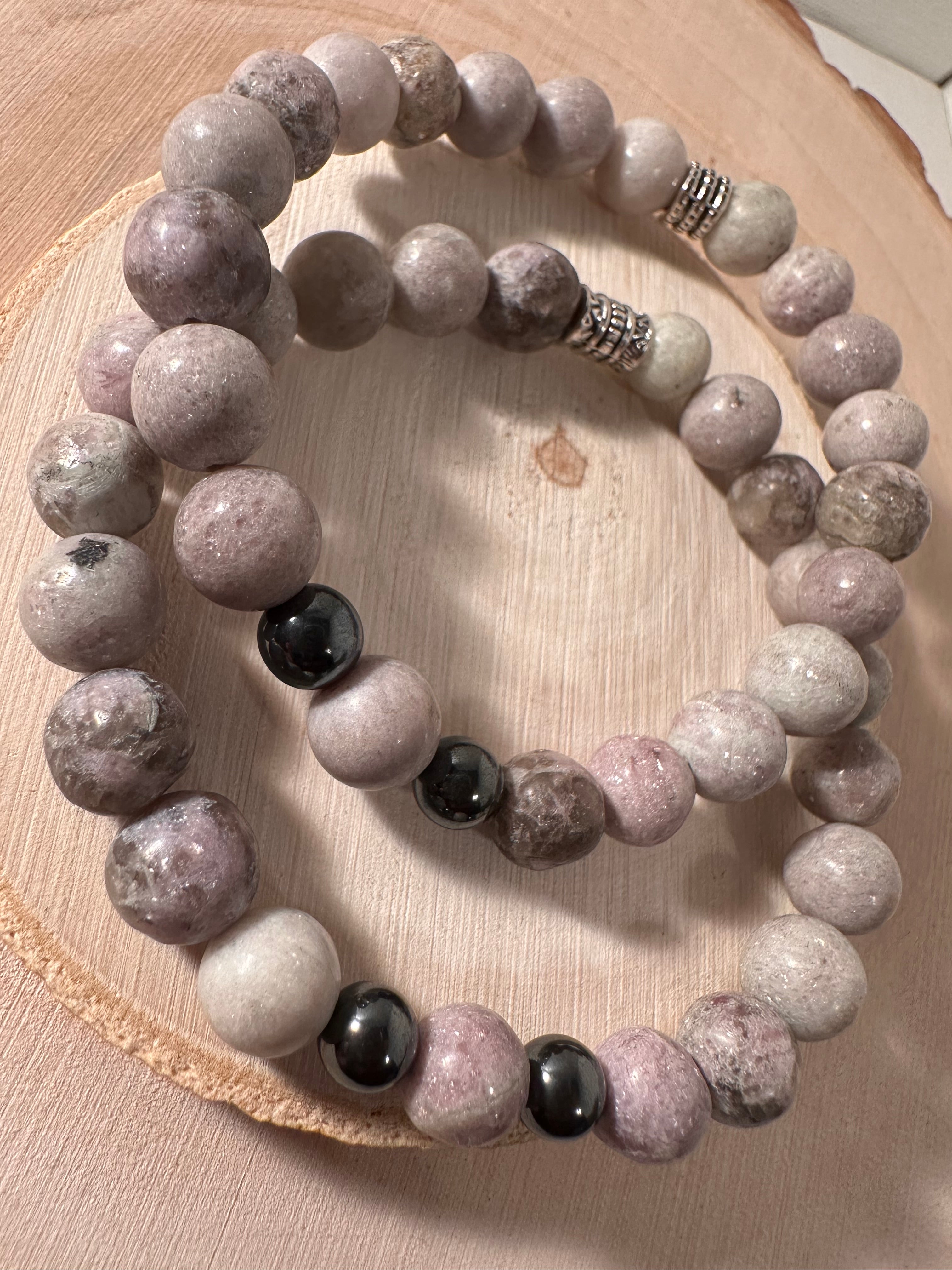 Lepidolite & Hematite Calming Bracelet Healing Stones Energy Stones