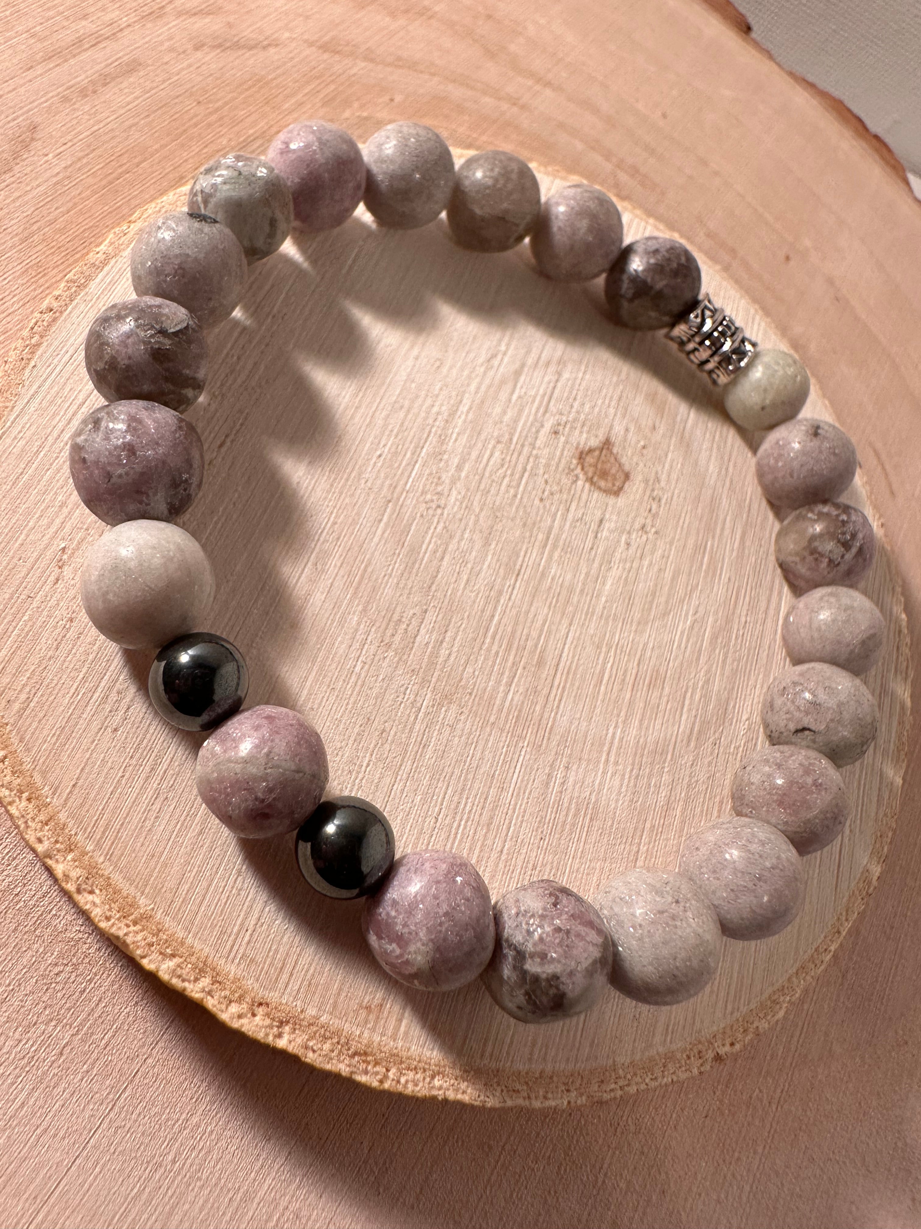 Lepidolite & Hematite Calming Bracelet Healing Stones Energy Stones