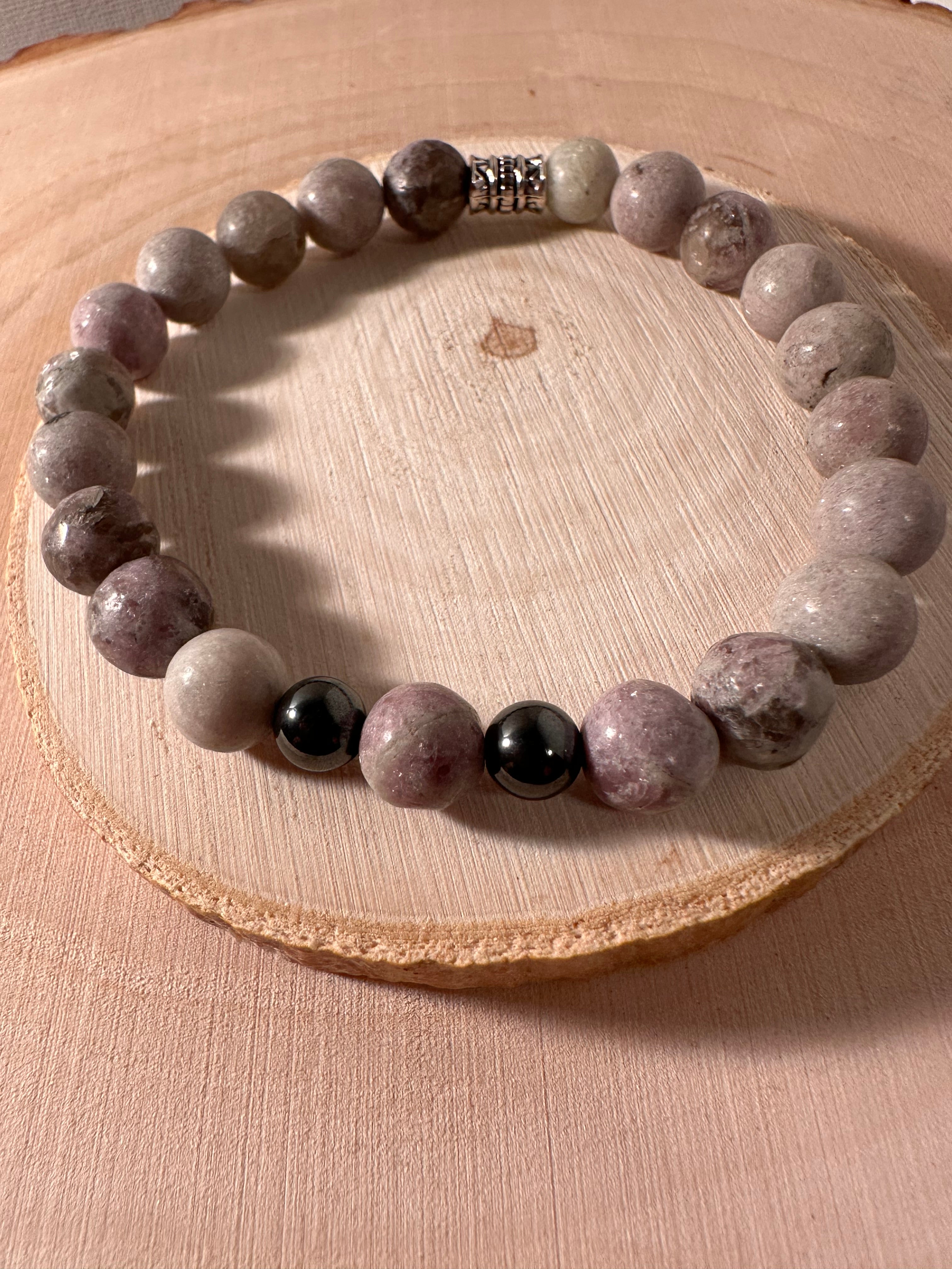 Lepidolite & Hematite Calming Bracelet Healing Stones Energy Stones