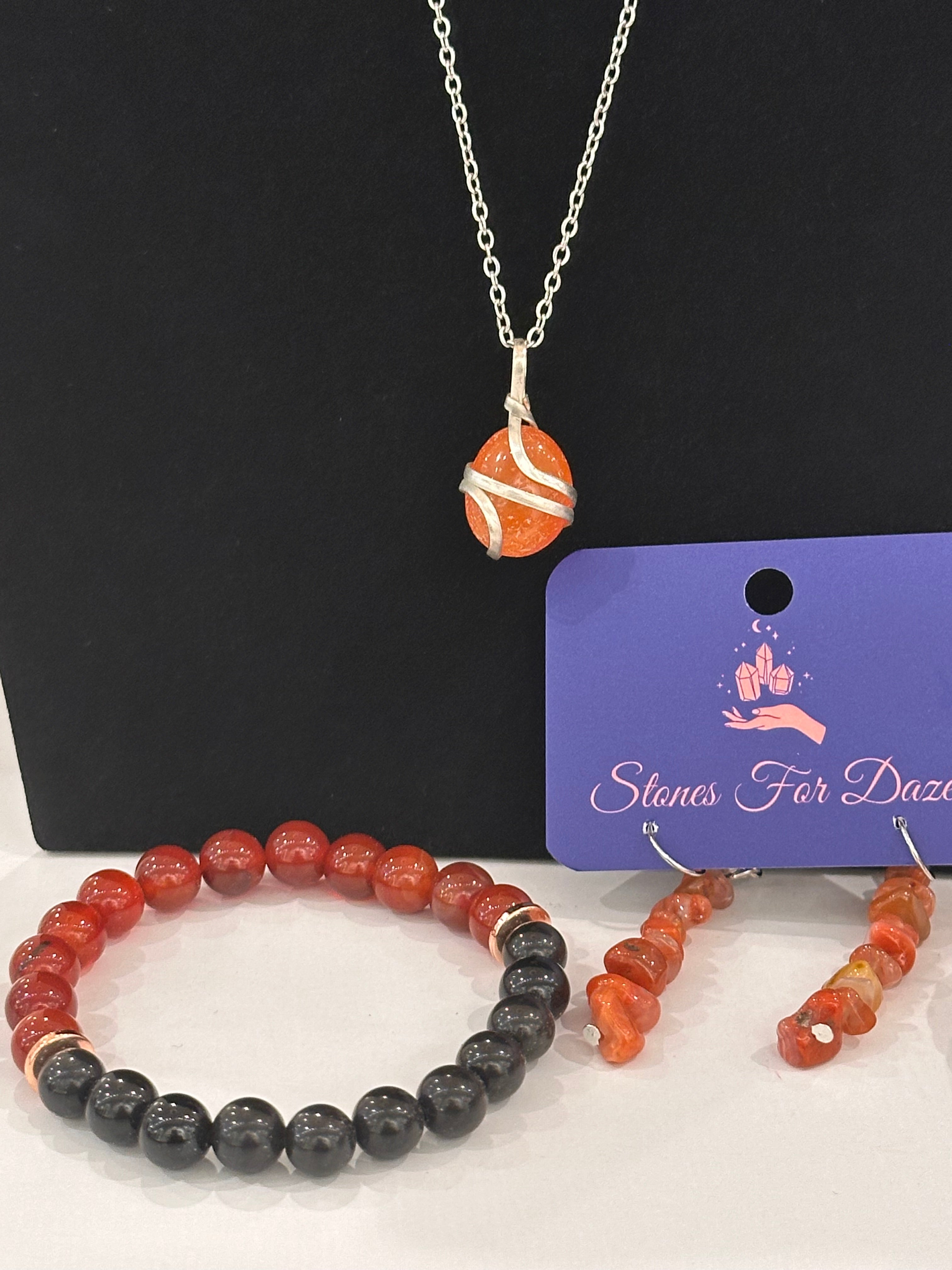 Bundle Set of Carnelian & Rainbow Obsidian