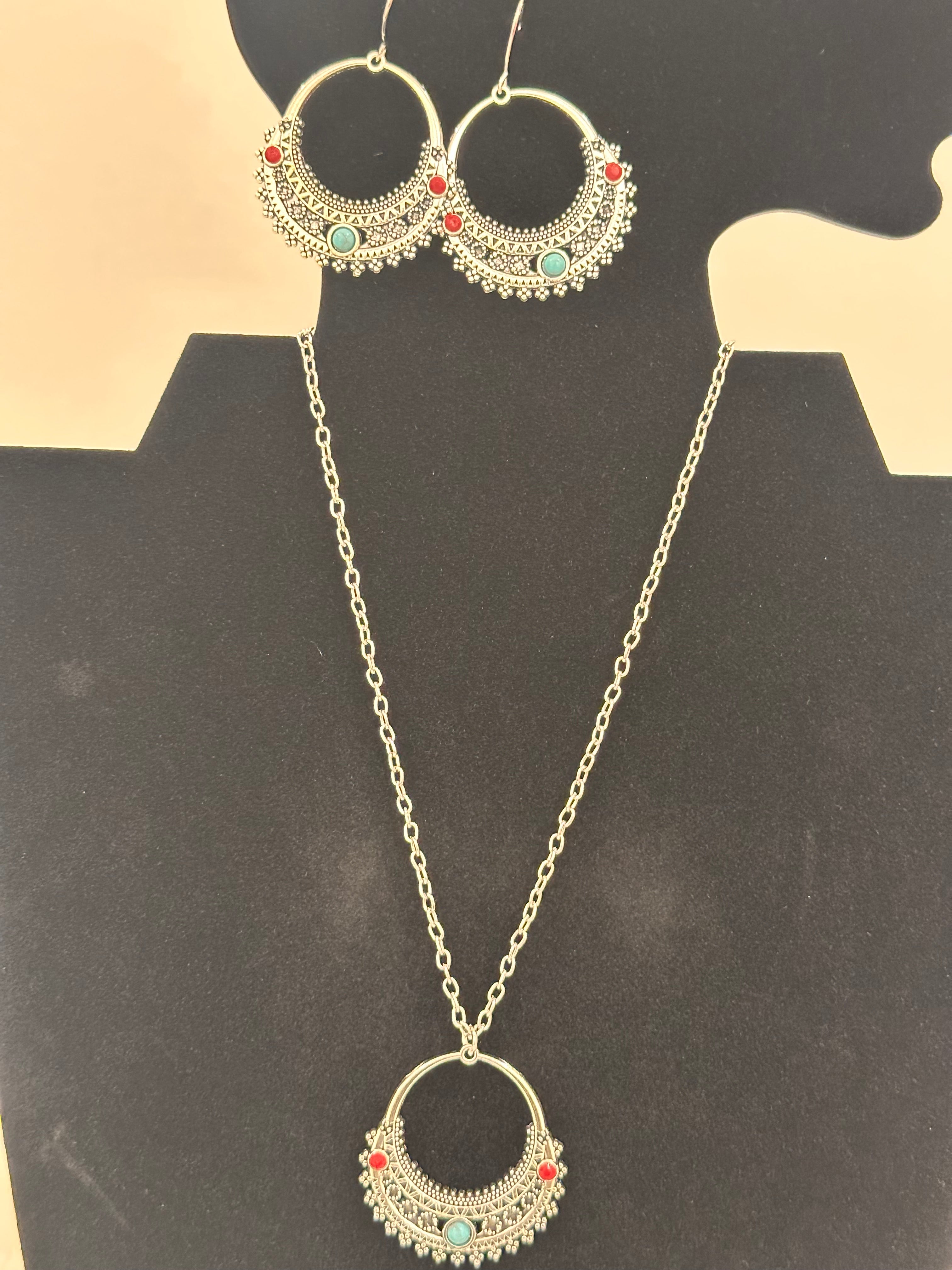 Stainless Steel Turquoise Earring and Pendant Necklace Set!