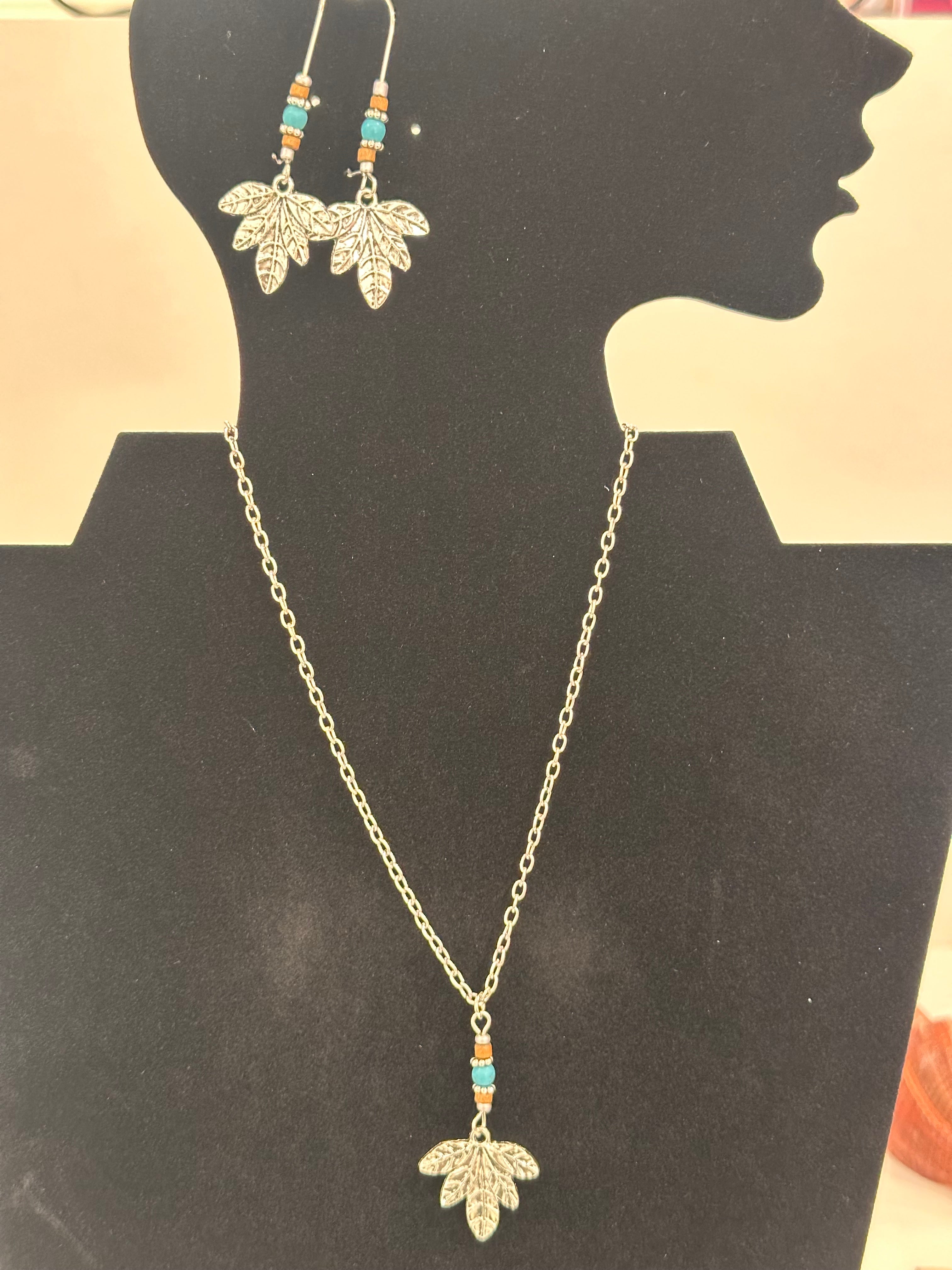 Stainless Steel Turquoise Earring and Pendant Necklace Set!