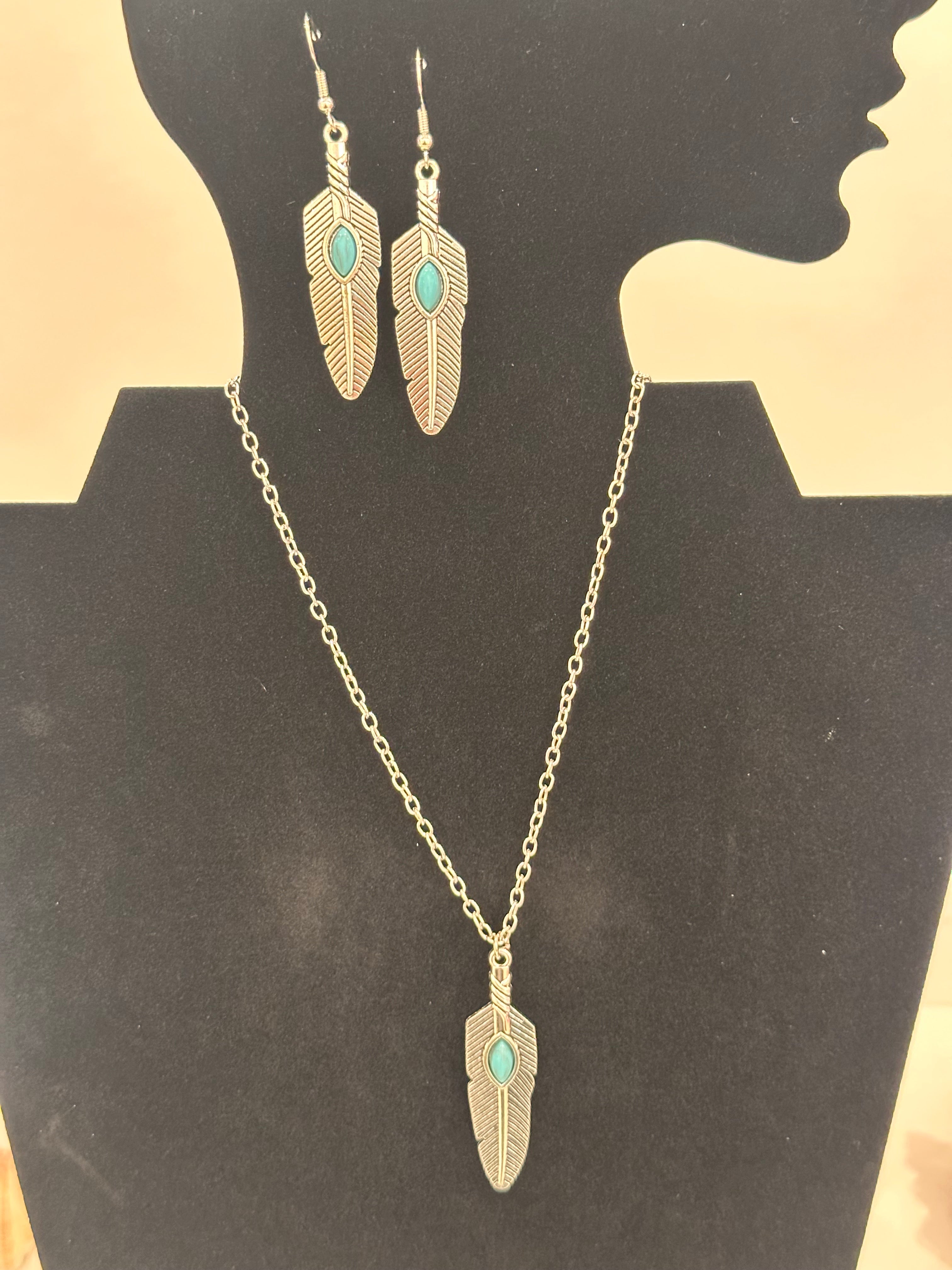 Stainless Steel Turquoise Earring and Pendant Necklace Set!