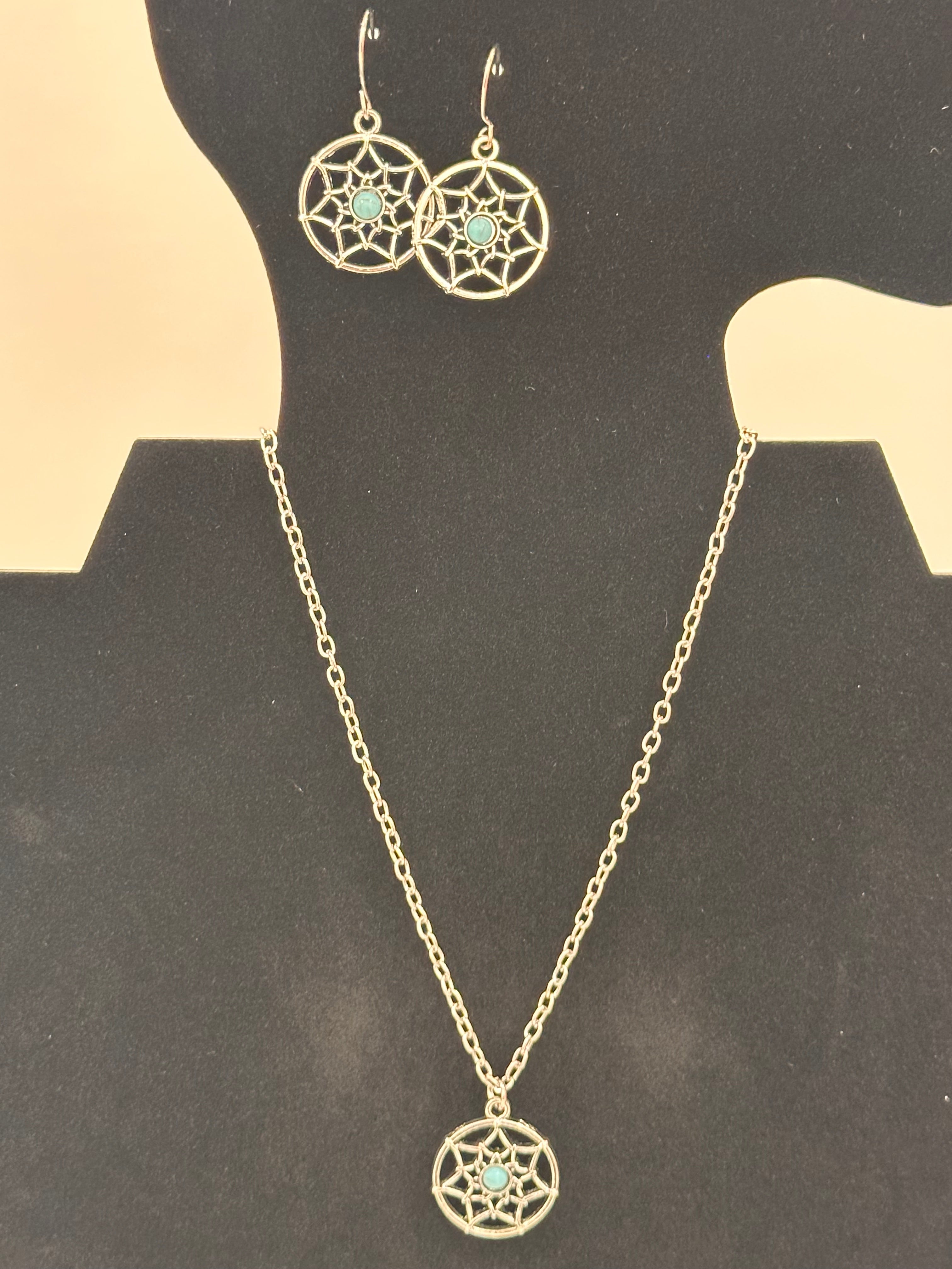 Stainless Steel Turquoise Earring and Pendant Necklace Set!