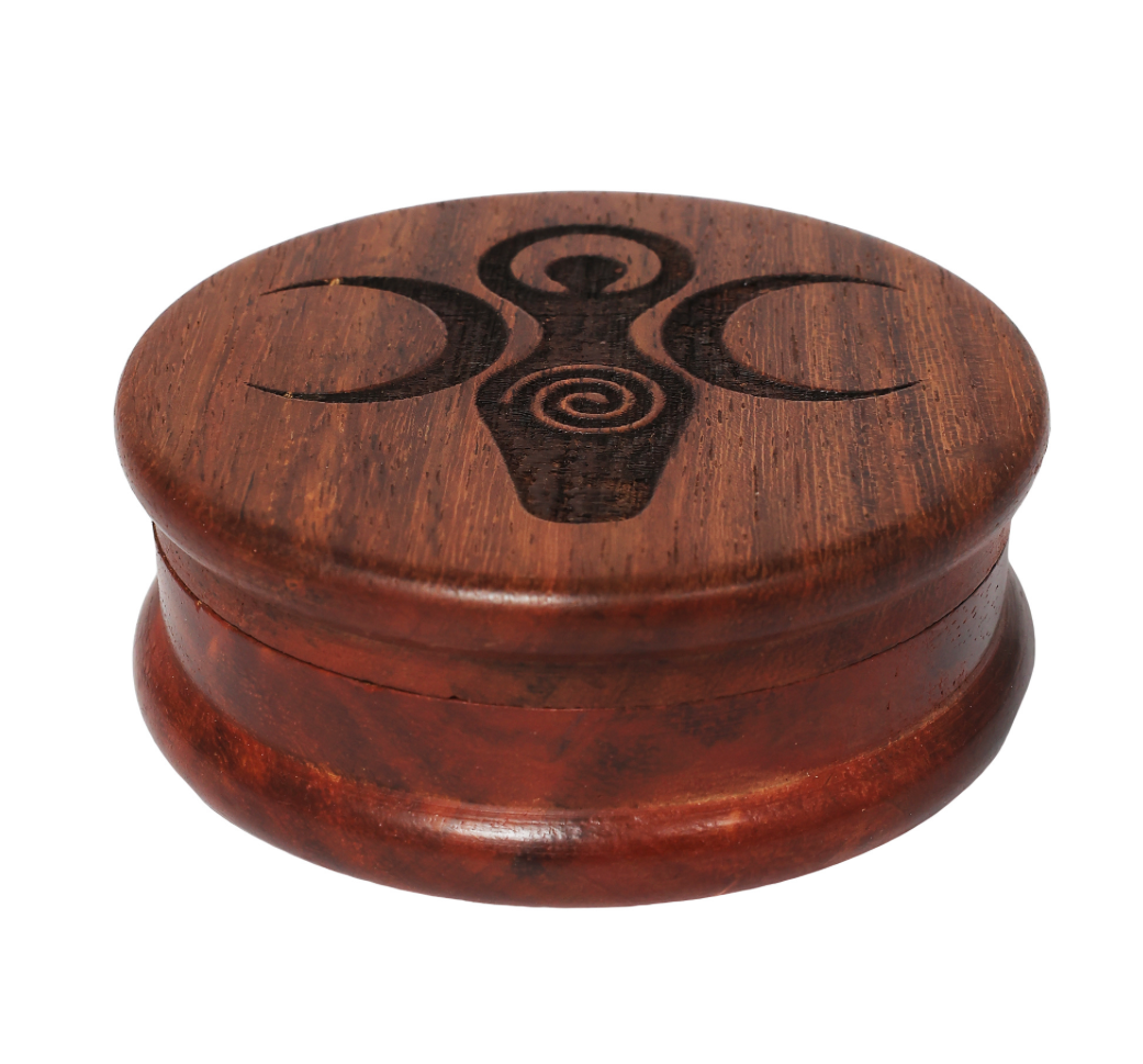 Wood Herb Grinder Triple Moon Goddess 3"