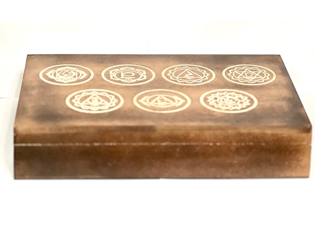 7 Chakra Carved Wood Box 12"x8"