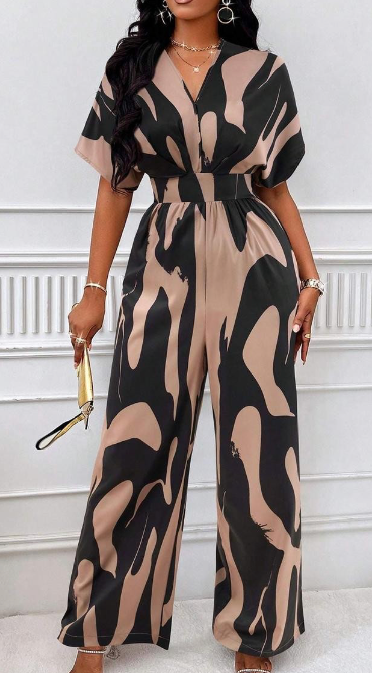 UNITY ALLOVER PRINT BATWING SLEEVE BELTED JUMPSUIT