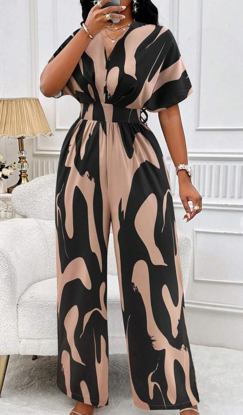 UNITY ALLOVER PRINT BATWING SLEEVE BELTED JUMPSUIT