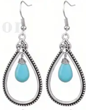 Stainless Steel Turquoise Earring and Pendant Necklace Set!