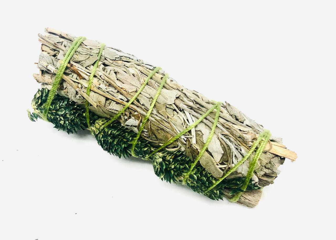 White sage smudge with Green Phalaris+ Palo Santo Stick 4"