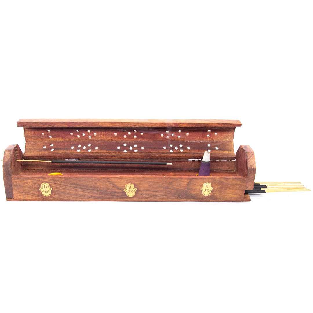 Wooden Coffin Box Hamsa