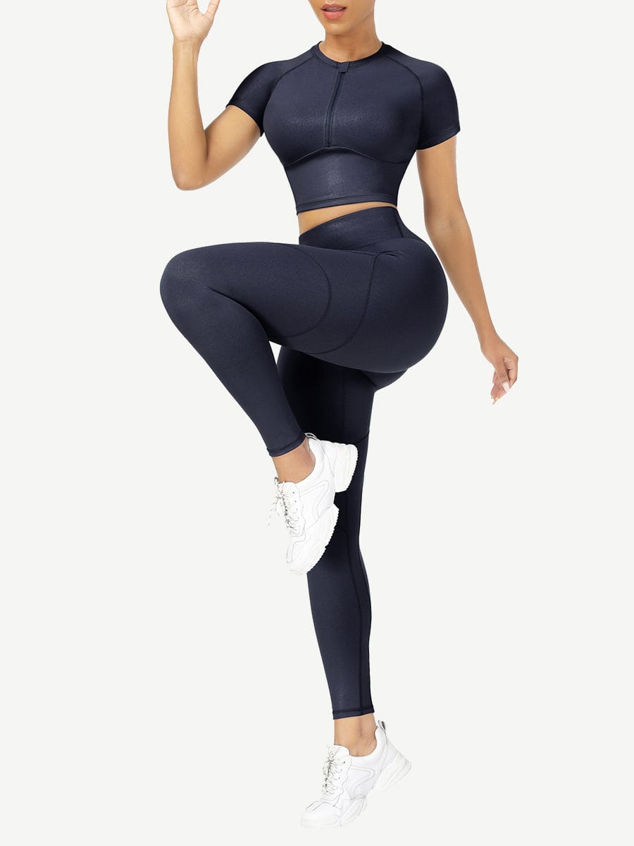 Short Sleeves High Waist Yoga Suits For Fitness Moisture Wicking