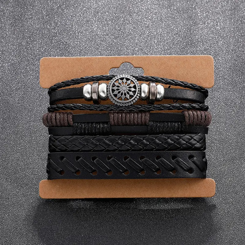 4pcs Men's Vintage Leather Woven Handmade Bracelet