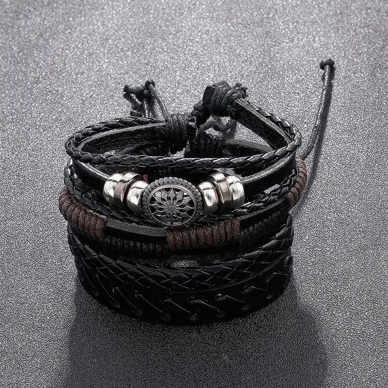 4pcs Men's Vintage Leather Woven Handmade Bracelet