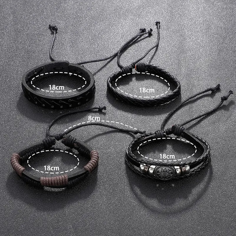 4pcs Men's Vintage Leather Woven Handmade Bracelet