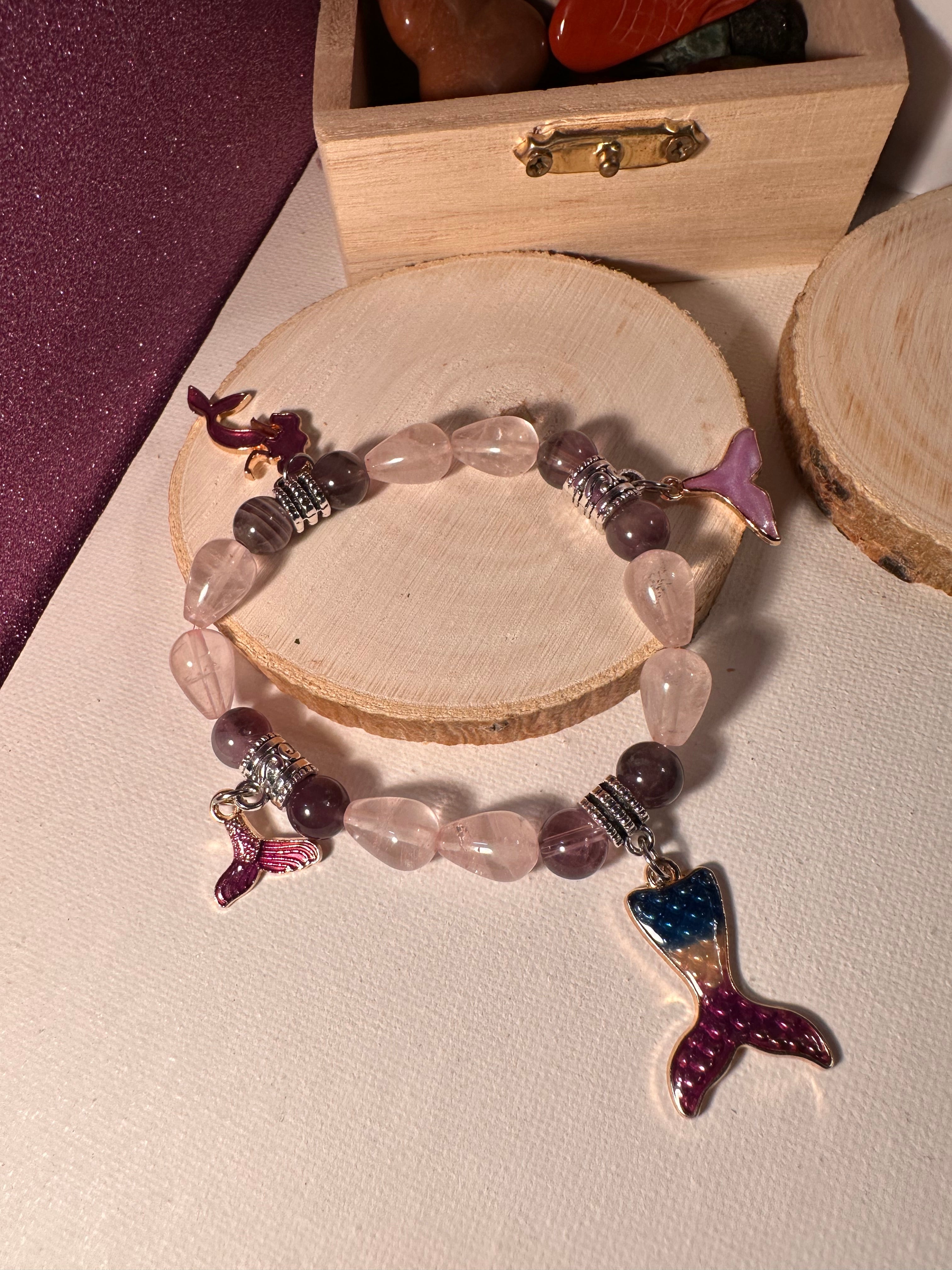 Rose Quartz & Amethyst Attraction Charm Bracelet Healing Stones Energy Stones