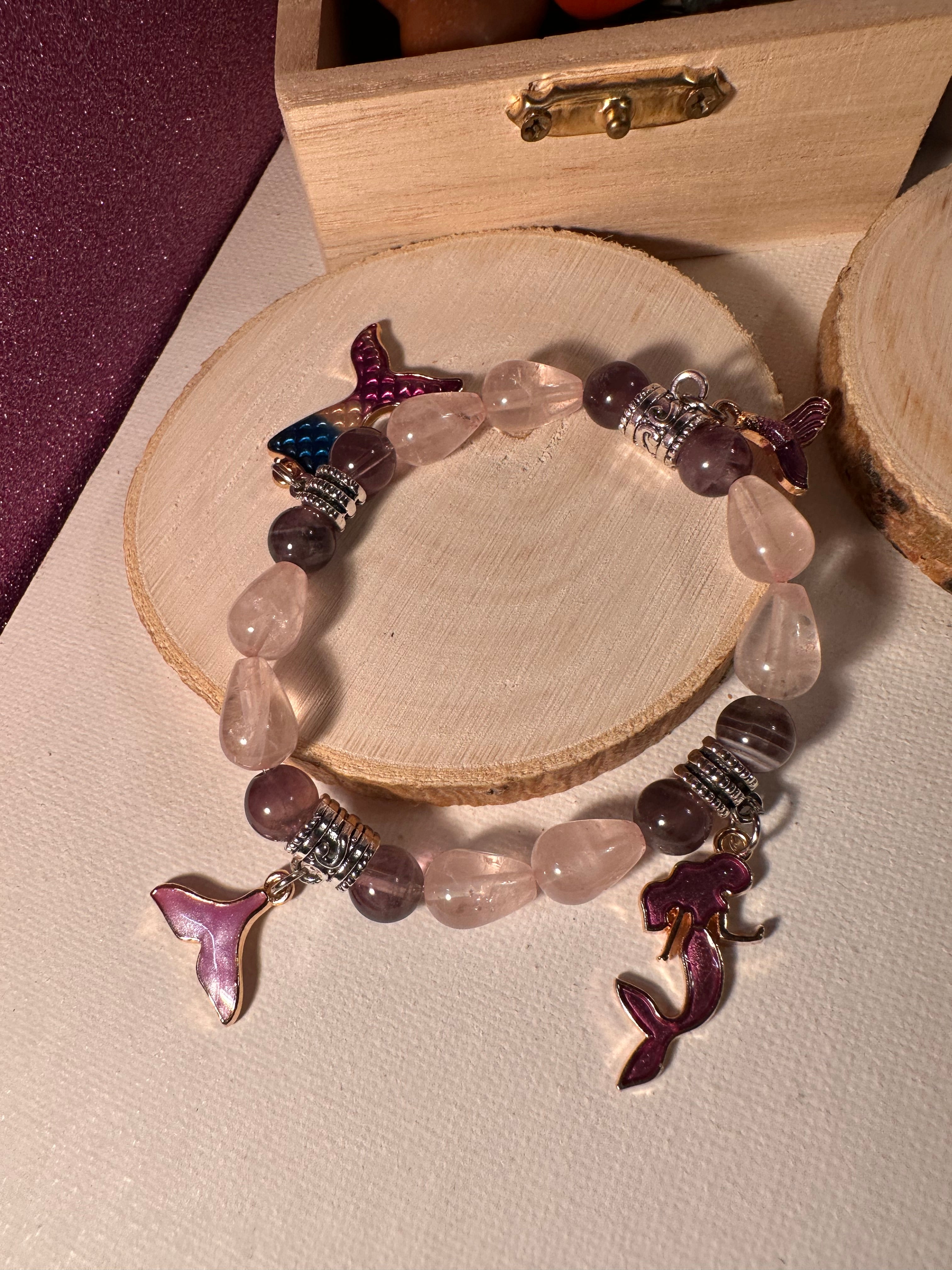 Rose Quartz & Amethyst Attraction Charm Bracelet Healing Stones Energy Stones