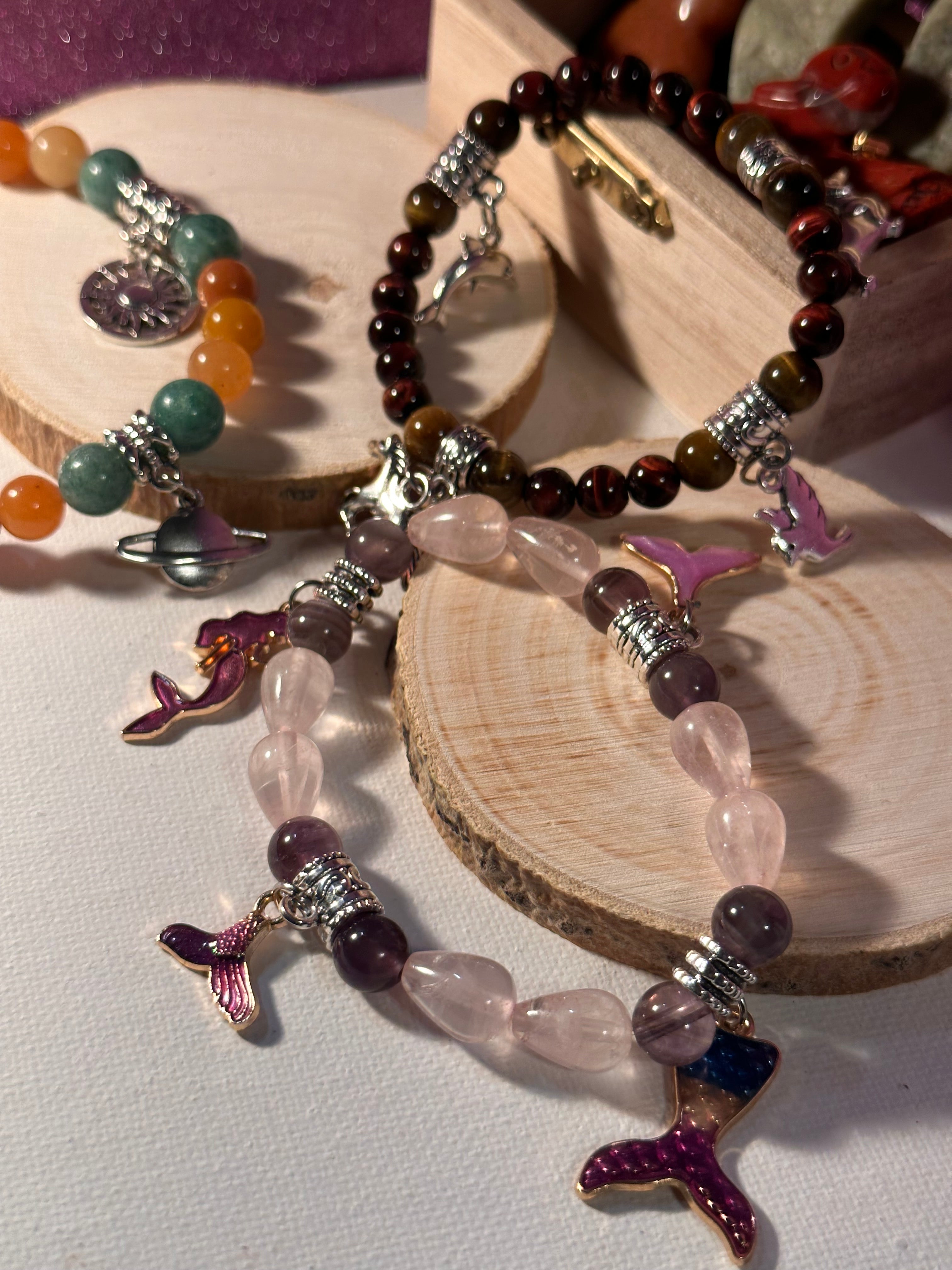 Rose Quartz & Amethyst Attraction Charm Bracelet Healing Stones Energy Stones