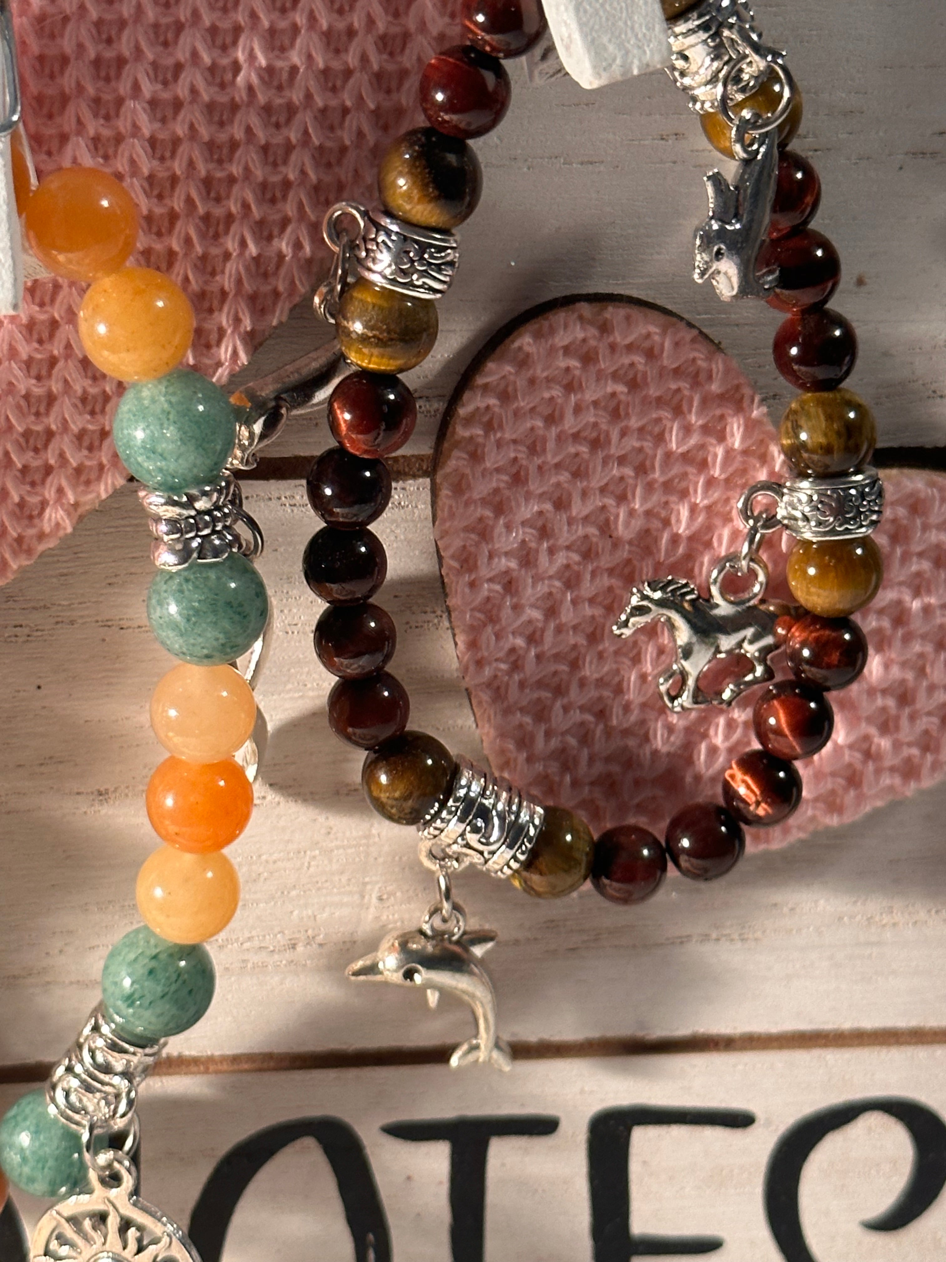 Red & Brown Tigers Eye Charm Strength Bracelet Healing Stones Energy Stones