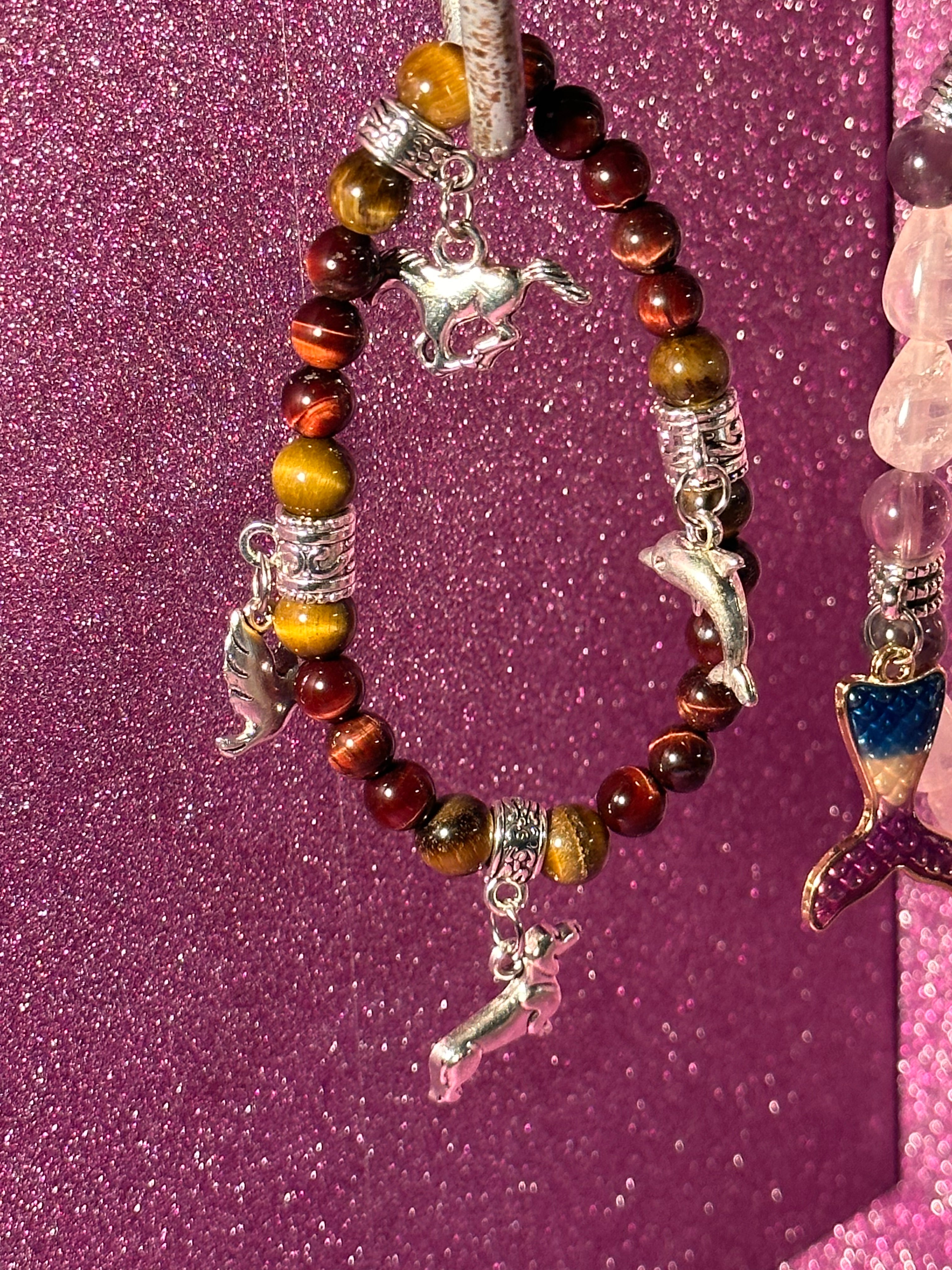 Red & Brown Tigers Eye Charm Strength Bracelet Healing Stones Energy Stones